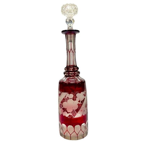 ANTIQUE Egermann Czech Bohemian Crystal Decanter INTAGLIO Cut To Clear Noveau